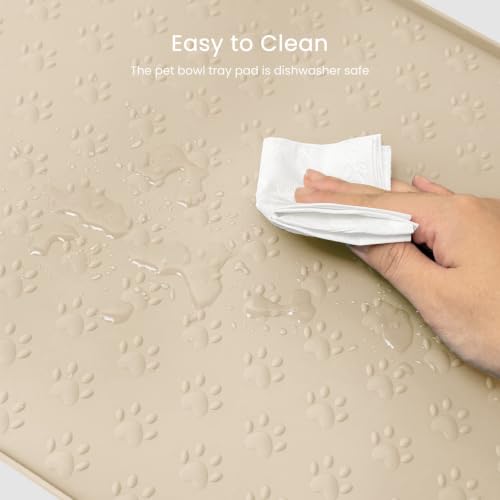 PWTAA Dog Food Mat Anti-Slip Silicone Dog Bowl Mat Thicker Pet Placemat Waterproof Cat Feeder Pad with Raised Edge Puppy Kitten Feeding Mats Suitable Small Medium-Sized Dogs Cats Eating Tray - 2PCS - color: Beige, size: 25.6" x 13"-2PCS