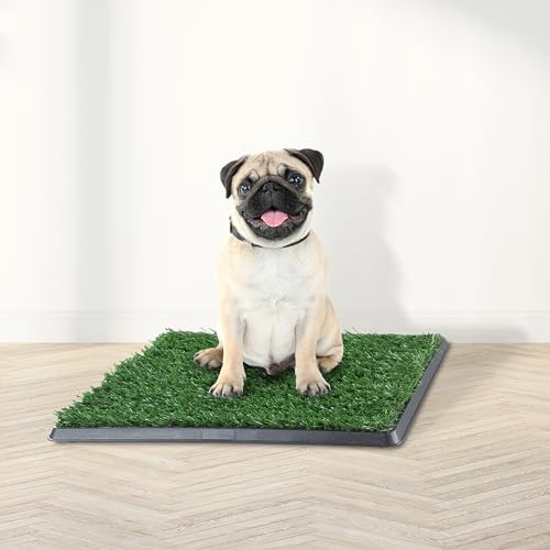 PETMAKER Artificial Grass Puppy Pee Pad with Tray, Reusable Dog Potty Training Mat for Indoor & Outdoor Use, Easy Clean Artificial Turf Surface for Dogs and Small Pets, Fake Grass Potty - size: Small 4-Layer System