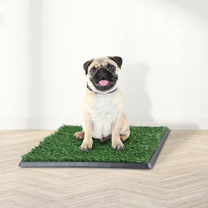 PETMAKER Artificial Grass Puppy Pee Pad with Tray, Reusable Dog Potty Training Mat for Indoor & Outdoor Use, Easy Clean Artificial Turf Surface for Dogs and Small Pets, Fake Grass Potty - size: Small 4-Layer System