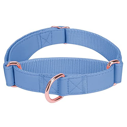 Soft Leather Martingale Dog Collar - Adjustable Rose Gold Limited Slip Collars [Easy to Clean], Stylish Durable Heavy Duty Nylon No Pull Training Collar for Small Medium Large Dogs M Blue Purple - color: Blue Purple, size: M (Neck 14"-21", Width 1")