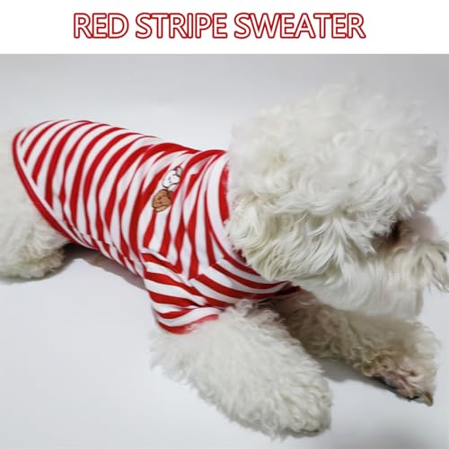 Turtleneck Dog Shirt Cute Doggie Embroidery Super Soft Dog Sweatshirt Stretchy Striped Puppy Pullover for Cats Small Medium Large Dogs (Red Striped, Small) - color: Red Striped, size: Small