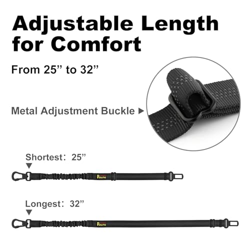 Plutus Pet Dog Seat Belt for Car, Adjustable Dog Car Harness with Carabiner Clip, Reflective Safety Dog Seatbelt Leash with Elastic Bungee, Black - color: Black