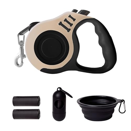 Retractable Dog Leash Automatic Telescopic Tractor Dog Tape, Pet Tape 10/16 FT Durable and Convenient, with Folding Bowl, Dispenser, Rubbish Bags, Suitable for Small and Medium Dogs