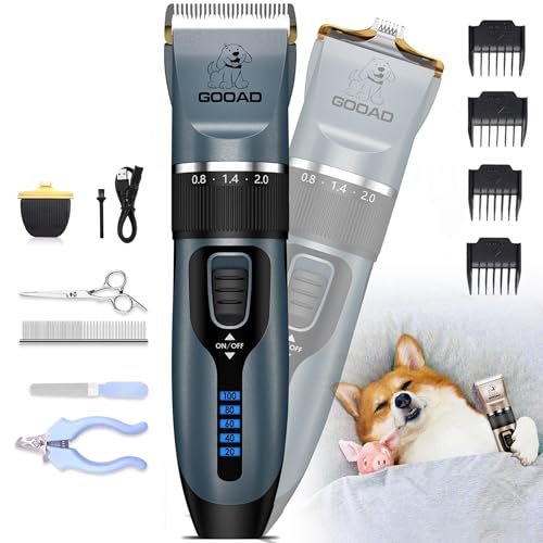 Dog Clippers Grooming Kit and Paw Trimmer,Cordless,Low Noise, Electric Quiet,Rechargeable, Dog Trimmer Grooming, Pet Hair Clippers for Thick Coats,Shaver for Small and Large Dogs Cats(Blue) - color: Blue