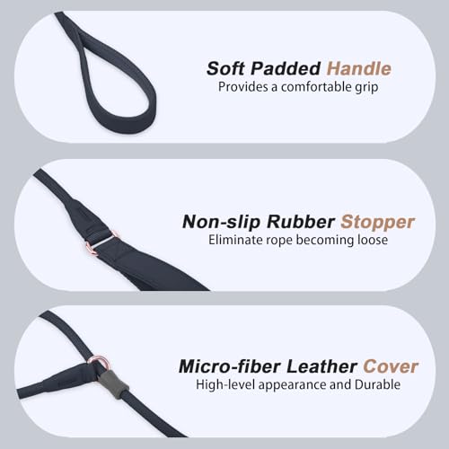 Slip Lead Dog Leash, Soft Leather Dog Training Leash with Double Handle, Heavy Duty Nylon Dog Lead Slip Lead and Collar, No Pull Walk for Medium Large Small Dogs 6ft Black - color: Black, size: 6ft