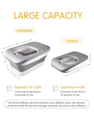 HOYTAMDAR 13 Lbs Dog Food Container, Collapsible Dog Food Storage Container with Airtight Lid, Cat Food Storage container Dry Food for Pets, Rice, Cereal, Silicone Pet Bowl and Dog Food Scoop - color: Grey1-13lbs