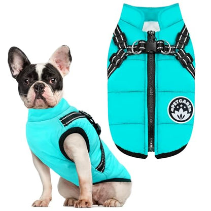 PETCARE Winter Dog Coat with Harness Built in Waterproof Dog Jackets Warm Pet Fleece Vest Windproof Snow Jacket Snowsuit Reflective Dogs Cold Weather Coats for Puppy Small Medium Large Dogs Cats - color: Blue, size: 4XL(Chest 26.8" Suggest 30-45 lbs)