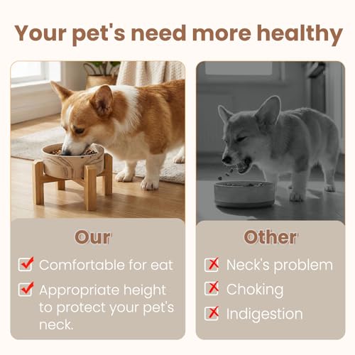 hjn Elevated Ceramic Dog Bowl with Bamboo Stand, Raised Pet Feeding Station for Small Medium Dogs Cats, Modern Design with Anti-Slip Base (Marble Brown, 3.6Cup) - color: Marble Brown, size: 3.6Cup