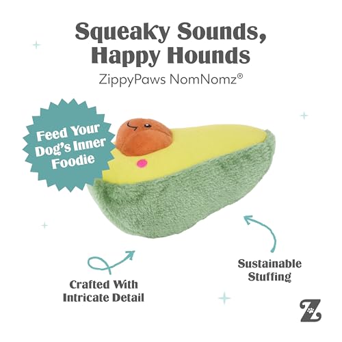 ZippyPaws NomNomz - Dog Squeaky Toys to Keep Them Busy, Funny Food Plush for Small, Medium, & Large Dogs, Cute Stuffed Puppy Toy, Pet Products, Gift for Dogs of All Breeds, Soft and Cuddly - Avocado - color: Avocado