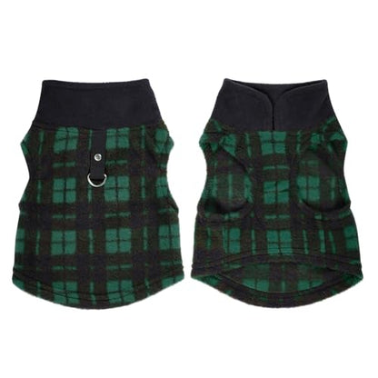 Rbenxia 1 PC Plaid Dog Sweaters with Leash Ring Soft Fleece Vest Dogs Pullover Warm Jacket Pet Dogs Clothes Winter Dog Outfits for Small Puppy Cat Pets (Green and Black, Large) - color: Green and Black, size: Large
