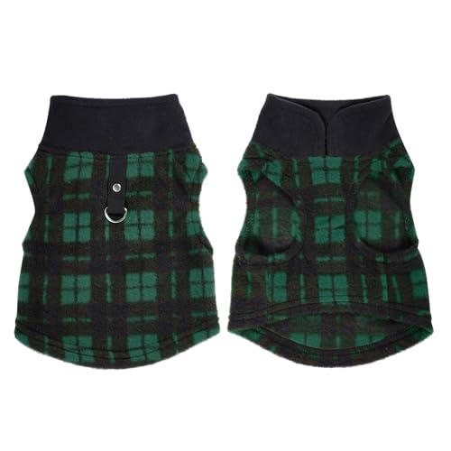 Rbenxia 1 PC Plaid Dog Sweaters with Leash Ring Soft Fleece Vest Dogs Pullover Warm Jacket Pet Dogs Clothes Winter Dog Outfits for Small Puppy Cat Pets (Green and Black, Medium) - color: Green and Black, size: Medium