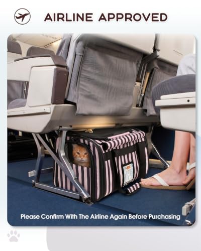BurgeonNest Cat Carrier Soft, Pet Carrier Dog Carrier Airline Approved for Cats and Small Dogs up to 20 lbs Top Loading with Shoulder Strap, Privacy Protection, Mesh Ventilation, Car Travel, Striped - color: Striped, size: 17.7"L x 11.8"W x 11.4"H