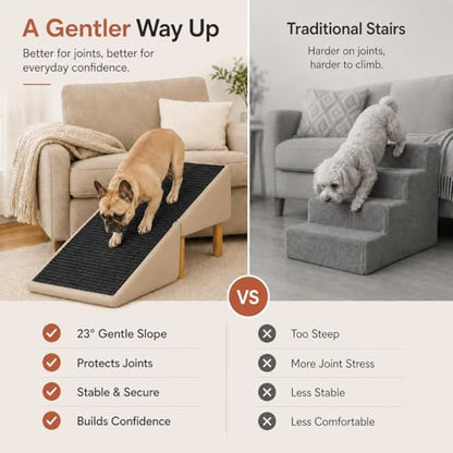 Dog Ramp for Bed and Couch, 2-in-1 Pet Ramp Ottoman, 16" High | Low-angle 23° incline with non-slip washable surface helps protect joints for small dogs, puppies and senior pets
