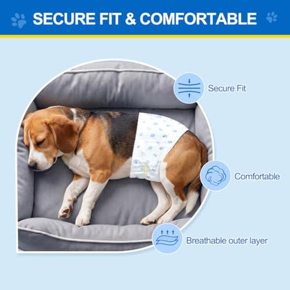 Wowflash 100 Count Male Dog Diapers Disposable, Leakproof Dog Wraps with Wetness Indicator, Breathable Quick-Dry, Secure Fit Doggy Belly Bands for Incontinence, Marking & House Training, Medium - size: Medium