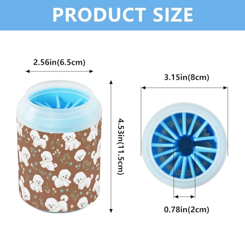 Cute Animals Dogs Brown Print Dog Paw Cleaner Cup with Soft Silicone Brush, Portable Lightweight Small Muddy Paw Washer for Dogs, Easy to Use Pet Foot Cleaner