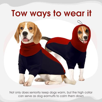 BRKURLEG Warm Dog Hoodie Dog Sweater Dog Anxiety Jacket with Ear Wrap Dog Fleece Shirt Adjustable Quiet Head Cover Sleeves Winter Soft Calming Vests for Dogs and Cats with Earmuffs, Dark Blue XS - color: Dark Blue, size: X-Small