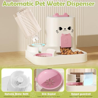 1.6L Auto Gravity Pet Feeder and 0.6L Water Dispenser Set, Automatic Cat Food and Water Dispenser, Gravity Pet Feeder for Small Medium Dog Puppy Cat Kitten (Pink) - color: Pink