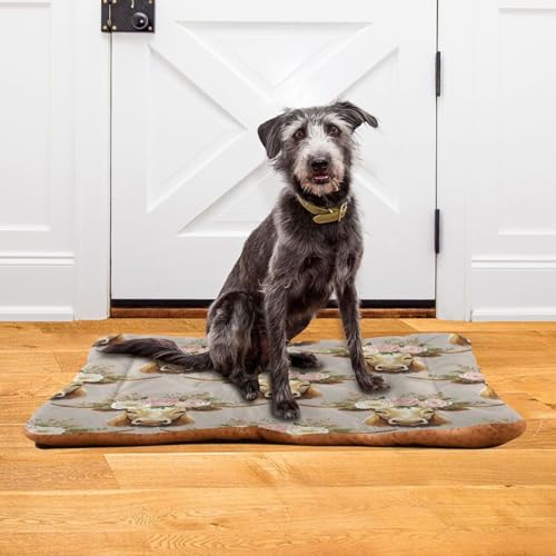 Floral Cow Pattern Pet Bed Mat for Dogs and Cats, Soft Washable Crate Pad with Non-Slip Bottom, Cozy Bed Cushion for Small Medium Large Pets, 24x36 Inch - size: Medium