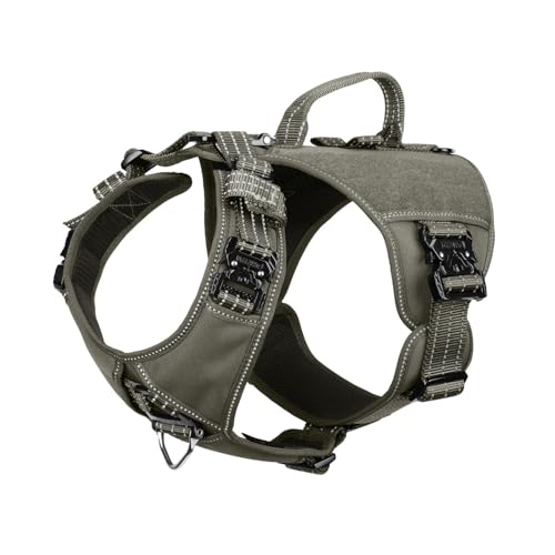 ICEFANG GN8 Tactical Dog Harness with 4X Metal Buckles for Medium Sized Dogs,Reflective in Training Walking K9 Dog Vest,No-Pull Front Leash Clip,Adjustable Pet Harness (Green, Medium (Pack of 1)) - color: Green, size: Medium (Pack of 1)