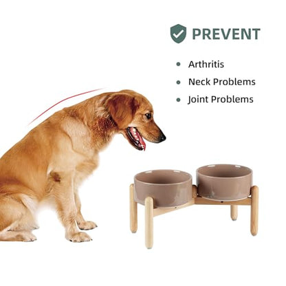 Havniva 7.3inch Ceramic Raised Dog Bowl with Stand, Double Dog Bowls Elevated for Medium Breed Dog Food and Water Bowl Set Non-Slip Dog Dish Large Capacity Feeding Pet Water Bowl - color: 2 Bowls+Stand - Brown Coffee, size: 7.3inch