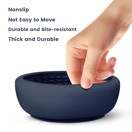 Dog Licking Bowl,Slow Feeder Dog Freeze Bowl, Anxiety Relief Treat Dispenser, Silicone Anti-chocking Pet Dish, Non-Slip Interactive Entertainment Puzzle Toy for Mediuml&Large -Dark Blue - color: deep blue, size: L