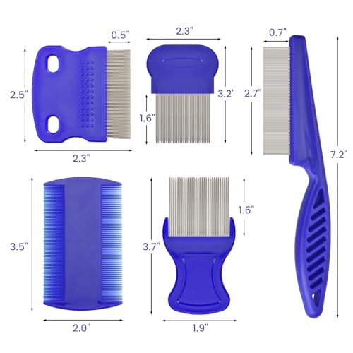 Flea Comb for Cats Dogs, 6 Pack Pet Lice Comb Set Pet Grooming Pets for Small, Medium & Large Pets (Blue) - color: Blue
