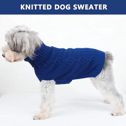 Dog Sweaters Small Dog Clothes Winter Turtleneck Puppy Sweater Warm Pet Cat Sweater Doggy Pullover Outfit with Twisted Design XS~XL(Navy Blue, Medium) - color: NAVY BLUE, size: Medium