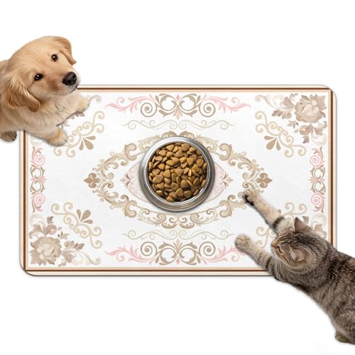 Dog Food Mat for Bowls, Absorbent Quick Dry Dog Cat Mats for Food and Water, Non-Slip Backing Pet Mat Pet Supplies - Floral Pattern - color: Floral3