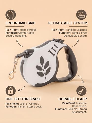 3 Meter Retractable Dog Leash Leaf Print, 10ft Nylon Tape with One-Handed Brake for Pet Walking and Training - color: Grey