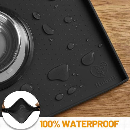 Hubulk Dog Feeding Mat,100% Waterproof Food Grade Silicone Pet Food and Water Bowl Placemat,Dishwasher, High Raised Edge to Prevent Spills,Nonslip Tray to Stop Messes on Floor (32"x24"x1.0", Black) - color: Black, size: 32"l X 24"w
