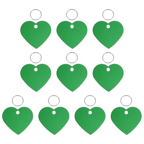 Pet ID Tags, Personalized Dog Cat Tag Stainless Steel Aluminum Heart Shape Engraved Blank with Key Ring 38x33mm, (Green, 10 Pcs), Intended for Dog/Cat/Name/Pendant Crafts - color: Green