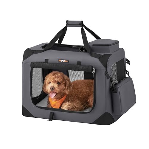 Feandrea 24 Inches Collapsible Soft Dog Crate, Portable Travel Dog Crate for Indoor and Outdoor Use, Dog Carrier Kennel with Safety Zippers, for Living Room, Car, Travelling, Camping, Gray UPDC60GY - color: Gray, size: M（24.0"L x 16.5"W x 16.5"H）