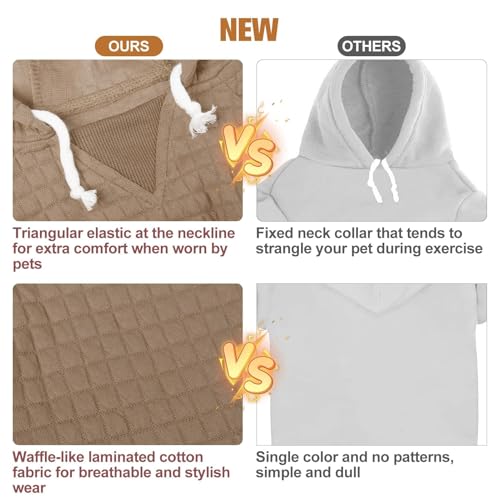 BEAUTYZOO Small Dog Hoodie Sweater with Pockets, Dog Clothes for Small Medium Dogs Boy Girl, Waffle-Like Laminated Cotton Pet Coats with Hat and Leash Hole, Khaki XXS - color: Khaki, size: XXS (Back: 8",Chest: 10", Neck: 7.5")