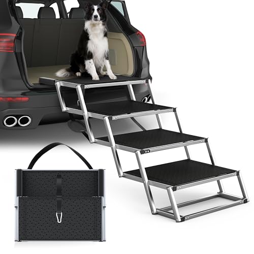 Extra Wide Dog Stairs for Large Dogs, Foldable Dog Ramp for Car with Non-Slip Surface, Dogs Stairs for Cars, High Beds, Truck, Supports up to 250 lbs, 4 Steps - size: Extra Wide 4 Steps