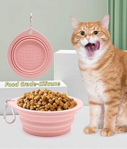 Portable Collapsible Pet Bowl - Food Grade TPR/Silicone, Foldable Dog Cat Travel Bowl with Carabiner for Hiking Camping, Easy Clean & Lightweight (Pink) - color: Pink