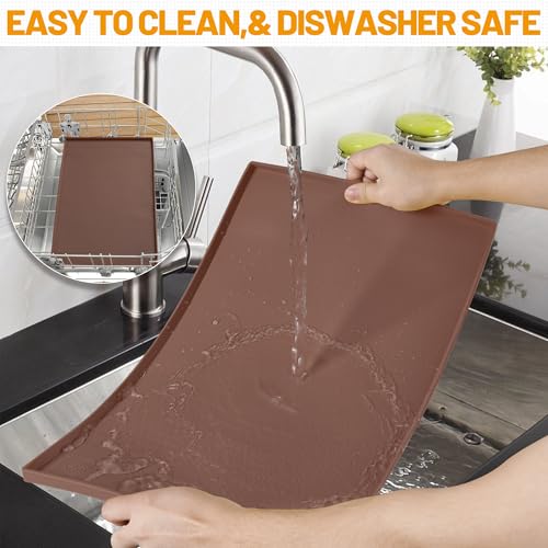 Hubulk Dog Feeding Mat,100% Waterproof Food Grade Silicone Pet Food and Water Bowl Placemat,Dishwasher, High Raised Edge to Prevent Spills,Nonslip Tray to Stop Messes on Floor（32"x24"x1.0", Brown） - color: Brown, size: 32"l X 24"w