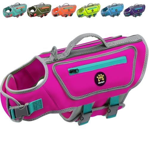 Dog Life Jacket for Small Dogs with High Buoyancy, Lightweight Dog Life Vest for Swimming Adjustable Reflective Dogs Floating Vest, Neoprene Rescue Handle Pet Lifepreserver (Rosepink, XS) - color: RosePink, size: X-Small