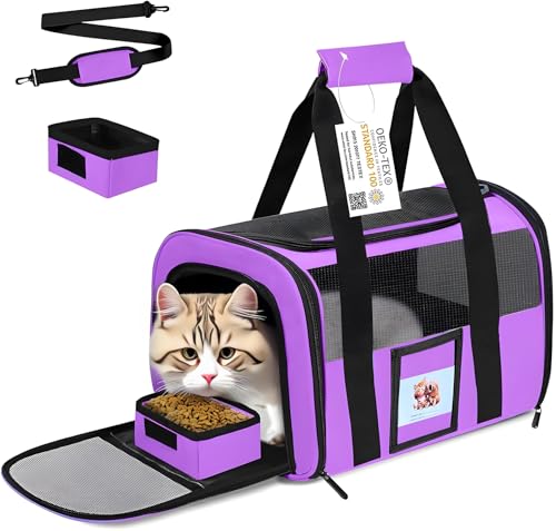 Cat Carrier Pet Carriers Airline Approved for Small Dogs Kitten Carrier for Small Medium Animals Under 15lb, Collapsible Soft Sided Travel Carrier, Purple - color: Purple