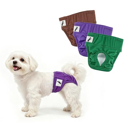 Small Female Dog Diapers, 3 Pack Washable Dog Period Panties for Small Dogs, Reusable Doggy Nappies, Pet Sanitary Underwear in Heat/Incontinence, Waist Adjustable, S - size: S