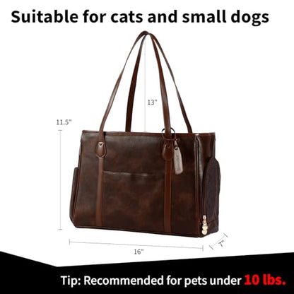 Stylish Dog Purse Carrier, Leather Pet Carrier Bag for Small Dogs Cats Puppy, Airline Approved Soft-Sided Carrier Coffee - color: Coffee