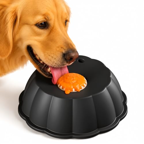 Dog Lick Bowl Ball Slow Feeder, Licking Bowl for Liquid Treat with Rolling Spin Sphere Roller Licker, Non-Slip 4/5 Cup Slow Feeder Bowl for Dietary Supplement/Post-op Nutrition (Black) - color: Black