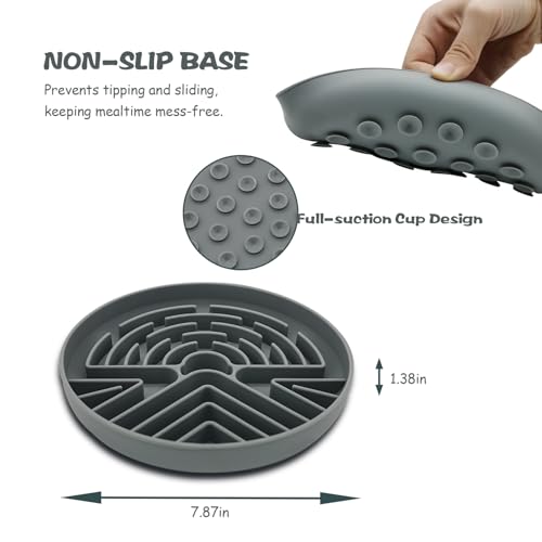 Lesipee Slow Feeder Dog Bowl for Large & Small Dogs, Anti Choking Puzzle Dog Food Bowl with Non-Slip Base, Interactive Pet Slow Eating Tool, Silicone Cat Feeding Mat for Puppies & Cats(Grey) - color: Grey