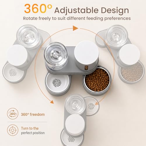 Gravity Cat Feeder 2 Pack Automatic Food Feeder and Water Dispenser Set Detachable Pet Bowl with Silicone Mat and Brush for Cats Small Medium Dogs, Large Capacity(Grey) - color: Grey-With mat/brush