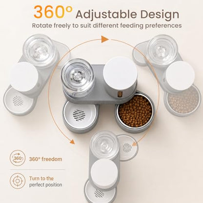 Gravity Cat Feeder 2 Pack Automatic Food Feeder and Water Dispenser Set Detachable Pet Bowl with Silicone Mat and Brush for Cats Small Medium Dogs, Large Capacity(Grey) - color: Grey-With mat/brush