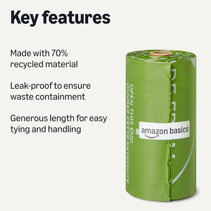 Amazon Basics Dog Poop Bags Rolls, 70% Recycled Plastic Waste Bags for Poop, Leak-Proof, 13 x 9 in., 300-Pack - size: 1 Count (Pack of 300)