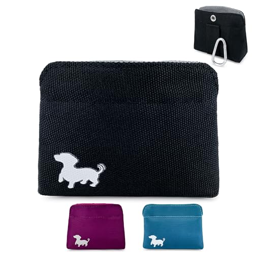 Extra Small Dog Treat Pouch – Slim Magnetic Pocket Dog Treat Bag for Walking & Training – Discreet Clip On Treat Pouch for Leash, Waistband or Pocket – Mess Free Storage (Black/Gray) - color: Black with Gray Cloth, size: Extra Small