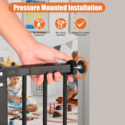keny Extra Wide Baby Gate - Auto Close Safety Gate, Pressure Mounted, 29"-47.3", 30" Tall, Black - color: Black, size: 29-47.3"Wide, 30"Tall