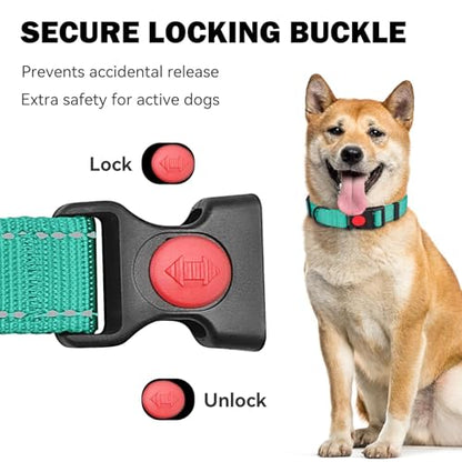 3 PCS Dog Collars for Medium Dogs,Reflective Dog Collar Adjustable Soft Nylon with Safety Locking Buckle Boy Dog Collars,Black+Blue+Teal,M - color: Black+Blue+Teal, size: M:14-20",width 1"