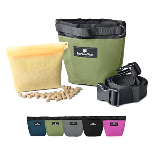 Dog Treat Pouch for Training,2 Cup Capacity with Silicone Liner for Dry or Wet Food,Fanny Pack for Dog Walking and Puppy Rewards,Hands-Free Adjustable Waist Carry Bag (Green) - color: Green