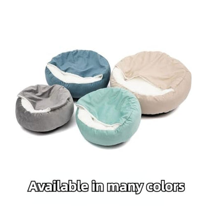 Small Dog Bed with Cover Cave - Covered Round Puppy Bed with Hooded Blanket, Machine Washable Burrow Pet Bed for Small Dogs and Cats, Cozy Cave Dog Bed with Anti-Slip Bottom (Green,Small) - color: Green, size: Small